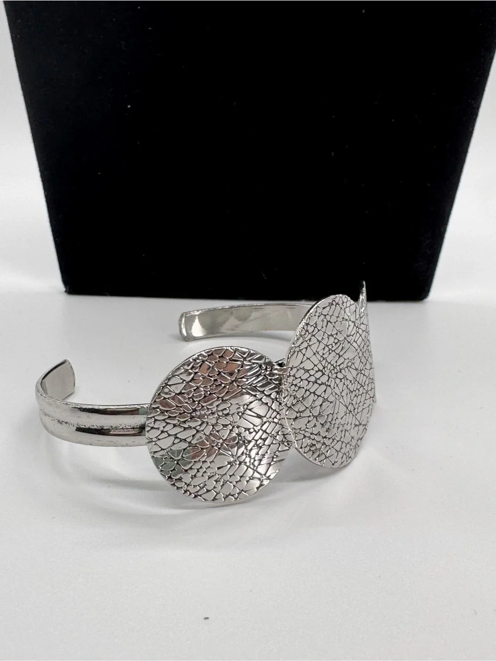 Textured Silver Three-Circle Statement Cuff Bracelet